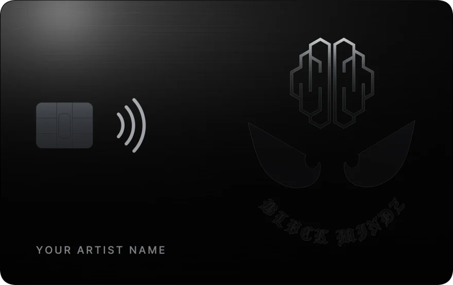 Black brushed-metal BLVCK MINDZ card with the embossed logo