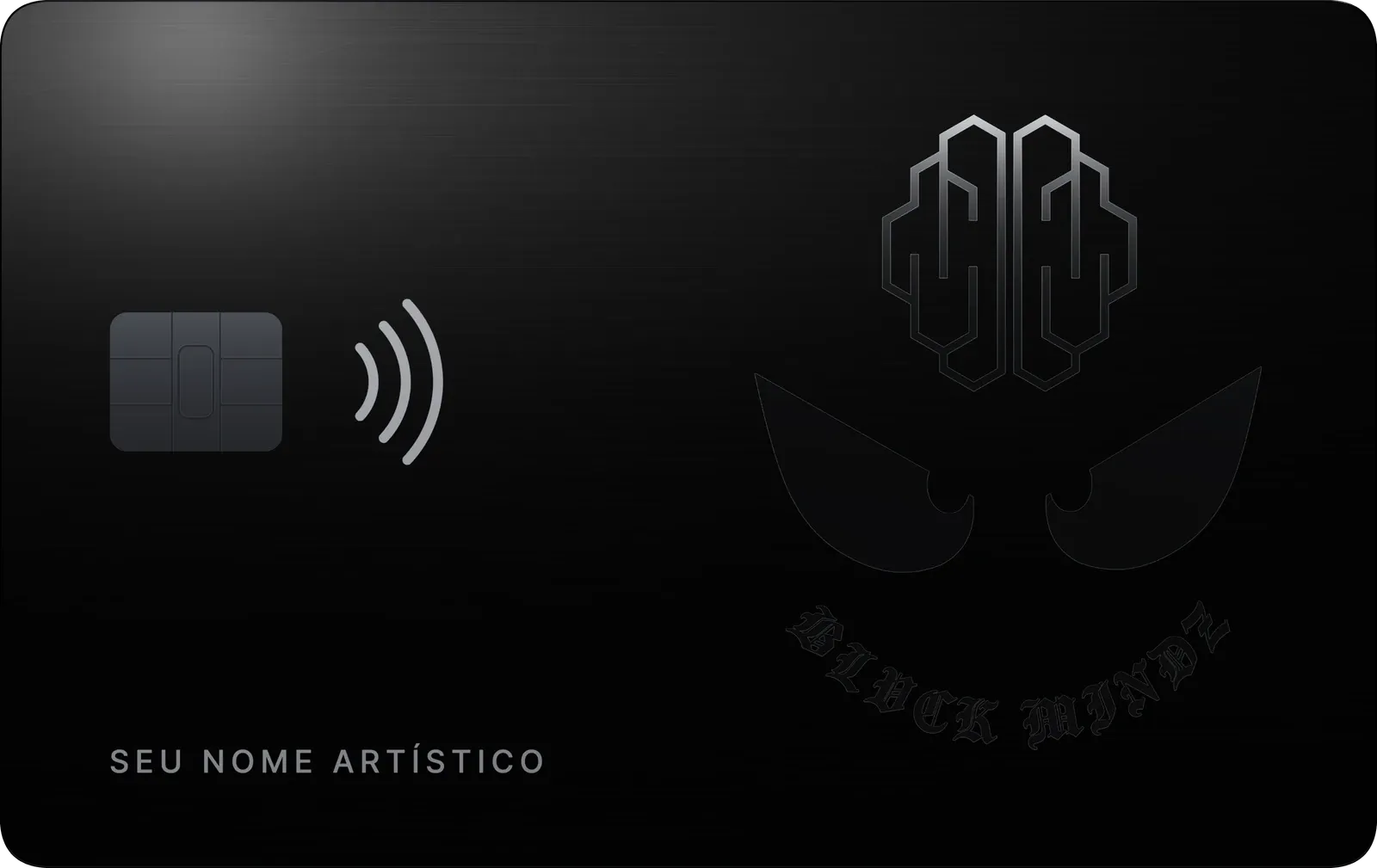Frente do cartão, versão metal: logo gravado em baixo-relevo